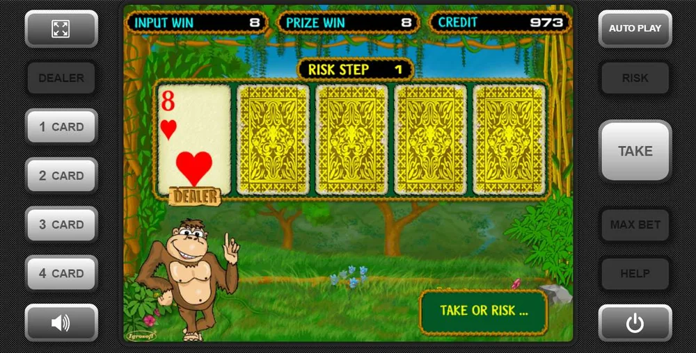 Crazy Monkey: Риск-игра: карта дилера и четыре закрытых